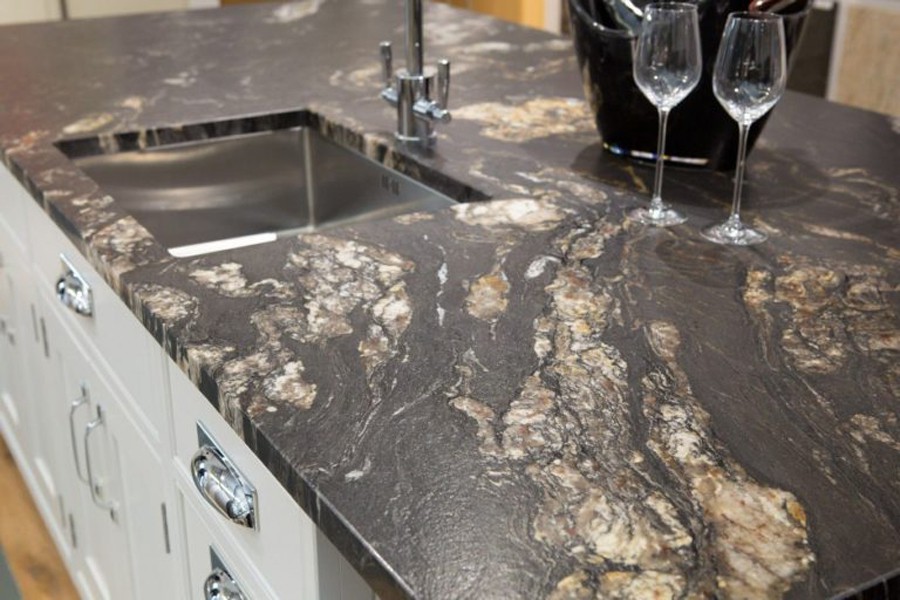 Titanium Gold Granite Countertop Leathered Surface